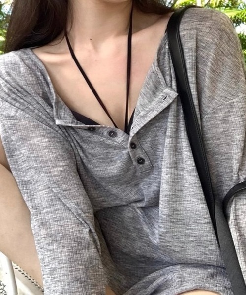 SHOUYO(ショウヨウ)の「スキッパーネック シアーリブカットソー(Tシャツ/カットソー・レディース・モカ/グレー/ピンク・M)」の14枚目の写真