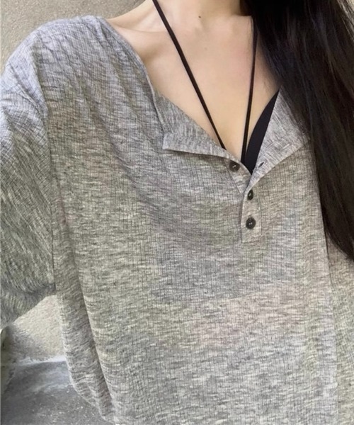 SHOUYO(ショウヨウ)の「スキッパーネック シアーリブカットソー(Tシャツ/カットソー・レディース・モカ/グレー/ピンク・M)」の15枚目の写真