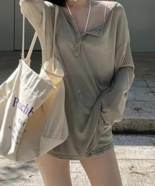 SHOUYO(ショウヨウ)の「スキッパーネック シアーリブカットソー(Tシャツ/カットソー・レディース・モカ/グレー/ピンク・M)」の17枚目の写真