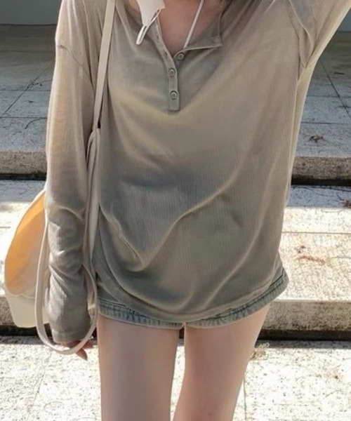 SHOUYO(ショウヨウ)の「スキッパーネック シアーリブカットソー(Tシャツ/カットソー・レディース・モカ/グレー/ピンク・M)」の18枚目の写真