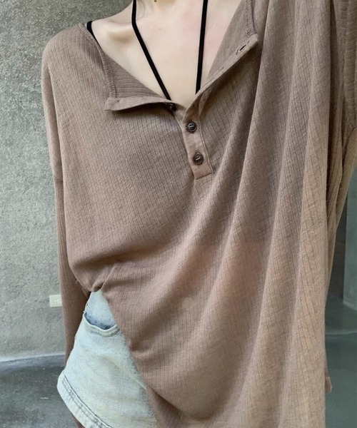 SHOUYO(ショウヨウ)の「スキッパーネック シアーリブカットソー(Tシャツ/カットソー・レディース・モカ/グレー/ピンク・M)」の21枚目の写真