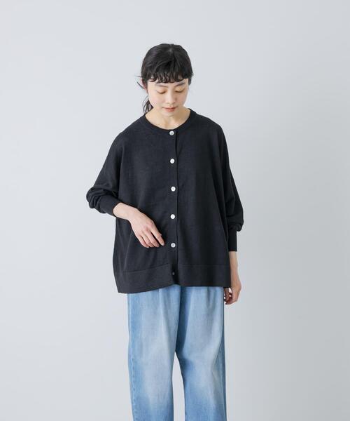 かぐれ(カグレ)の「リネンワイドクルーネックカーディガン(カーディガン/ボレロ・レディース・ブラック/ナチュラル・FREE)」の3枚目の写真