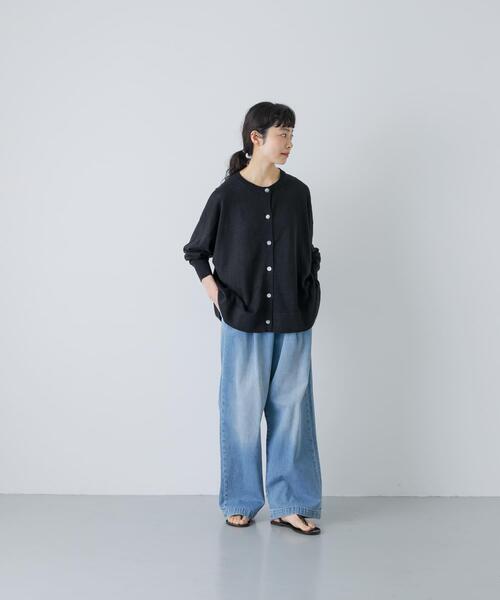 かぐれ(カグレ)の「リネンワイドクルーネックカーディガン(カーディガン/ボレロ・レディース・ブラック/ナチュラル・FREE)」の6枚目の写真