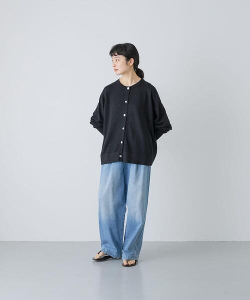 かぐれ(カグレ)の「リネンワイドクルーネックカーディガン(カーディガン/ボレロ・レディース・ブラック/ナチュラル・FREE)」の7枚目の写真