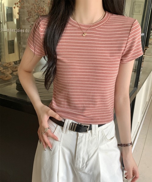 LAFFMO(ラフモ)の「クルーネックボーダー半袖Tシャツ(Tシャツ/カットソー・レディース・イエロー/ピンク・F)」の13枚目の写真