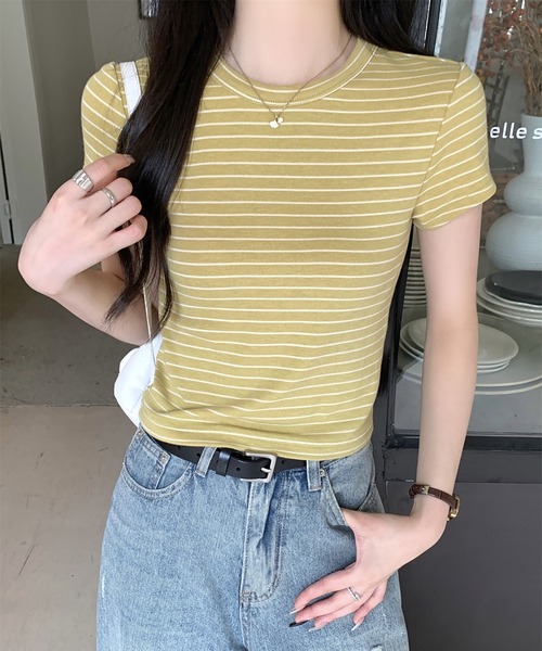 LAFFMO(ラフモ)の「クルーネックボーダー半袖Tシャツ(Tシャツ/カットソー・レディース・イエロー/ピンク・F)」の7枚目の写真