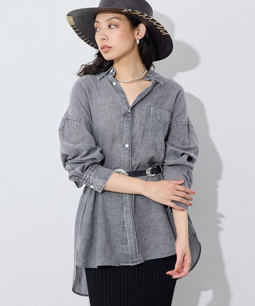 Whim Gazette(ウィムガゼット)の「デニムシフォンシャツ(シャツ/ブラウス・レディース・ブルー系その他/ライトグレー・FREE)」の4枚目の写真