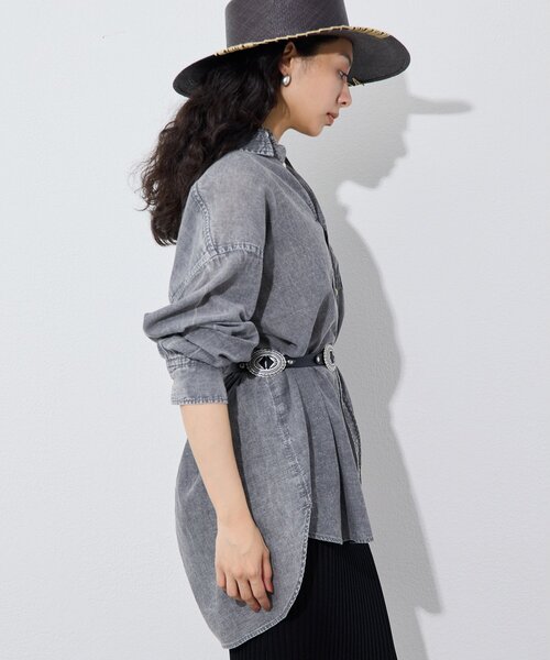 Whim Gazette(ウィムガゼット)の「デニムシフォンシャツ(シャツ/ブラウス・レディース・ブルー系その他/ライトグレー・FREE)」の6枚目の写真