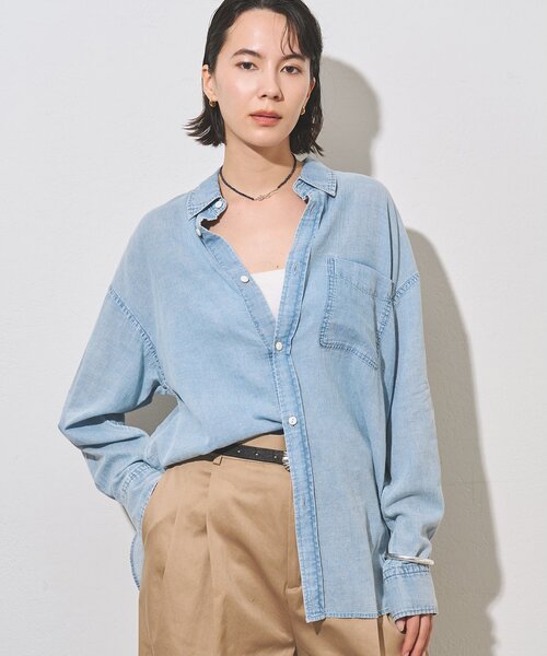 Whim Gazette(ウィムガゼット)の「デニムシフォンシャツ(シャツ/ブラウス・レディース・ブルー系その他/ライトグレー・FREE)」の3枚目の写真