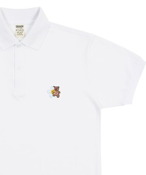 GRAVER（グレーバー）の「[UNISEX]フラワーベア刺繍ピケ半袖Tシャツ_ホワイト（ポロシャツ・レディース・ホワイト・SMALL/MEDIUM/LARGE）」の4枚目の写真