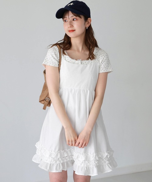 tiptop(ティップトップ)の「裾フリルミニキャミワンピース(チュニック・レディース・オフホワイト/ブラック/ホワイト系その他/ブラック系その他・FREE)」の6枚目の写真