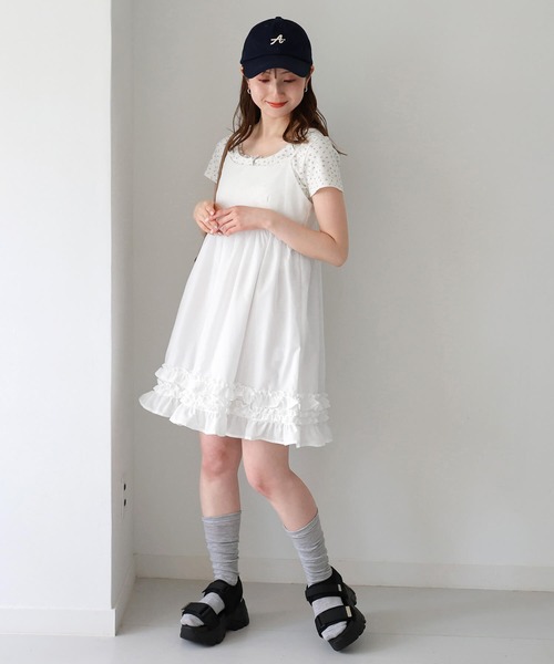tiptop(ティップトップ)の「裾フリルミニキャミワンピース(チュニック・レディース・オフホワイト/ブラック/ホワイト系その他/ブラック系その他・FREE)」の11枚目の写真