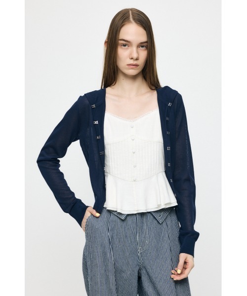 MOUSSY(マウジー)の「SHEER HOOKED カーディガン(カーディガン/ボレロ・レディース・ブラック/ネイビー/オフホワイト・FREE)」の3枚目の写真