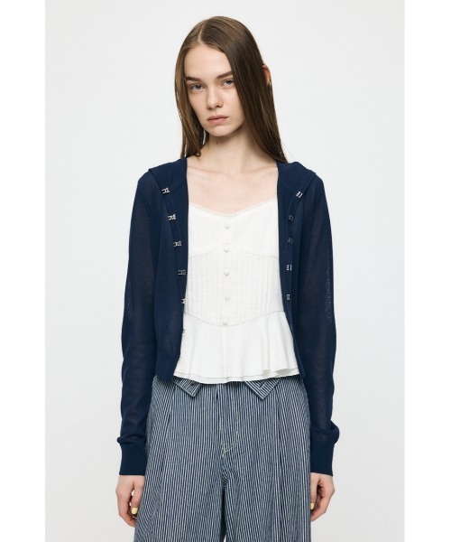 MOUSSY(マウジー)の「SHEER HOOKED カーディガン(カーディガン/ボレロ・レディース・ブラック/ネイビー/オフホワイト・FREE)」の9枚目の写真