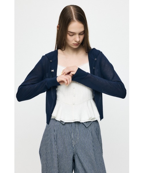 MOUSSY(マウジー)の「SHEER HOOKED カーディガン(カーディガン/ボレロ・レディース・ブラック/ネイビー/オフホワイト・FREE)」の10枚目の写真