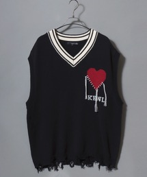 ANPAS（アンパス）の「Heart Jacquard Knit Vest / ハートジャカードニットベスト  Vネック ユニセックス メンズ レディース トップス 春夏（ベスト）」