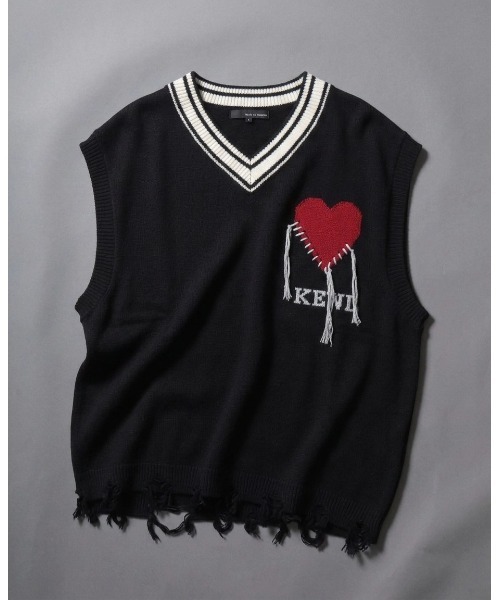 ANPAS（アンパス）の「Heart Jacquard Knit Vest / ハートジャカードニットベスト  Vネック ユニセックス メンズ レディース トップス 春夏（ベスト・メンズ・ホワイト/ブラック・M/L）」の2枚目の写真