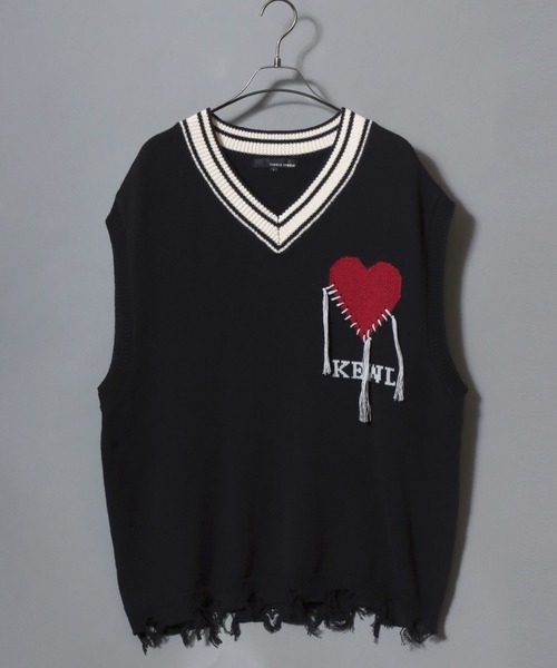 ANPAS（アンパス）の「Heart Jacquard Knit Vest / ハートジャカードニットベスト  Vネック ユニセックス メンズ レディース トップス 春夏（ベスト・メンズ・ホワイト/ブラック・M/L）」の9枚目の写真