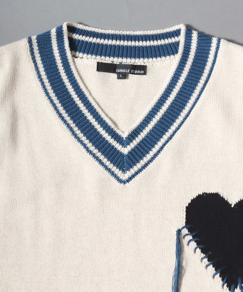 ANPAS（アンパス）の「Heart Jacquard Knit Vest / ハートジャカードニットベスト  Vネック ユニセックス メンズ レディース トップス 春夏（ベスト・メンズ・ホワイト/ブラック・M/L）」の6枚目の写真