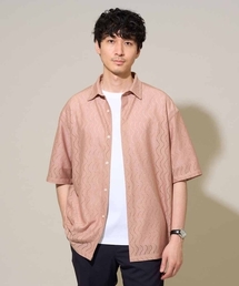 ワンランク上の印象を与えるカジュアルシャツ【イージーケア/洗濯機で洗える/毛玉になりにくい】スカシウェーブゴブソデオープンカラーシャツ