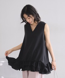 裾シフォンフリルドッキングトップス