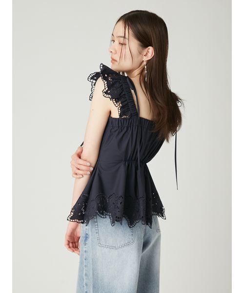 FRAY I.D(フレイアイディー)の「カットアウトレースペプラム2wayトップス/防シワ(シャツ/ブラウス・レディース・ホワイト/ネイビー/ライム・0/1)」の11枚目の写真