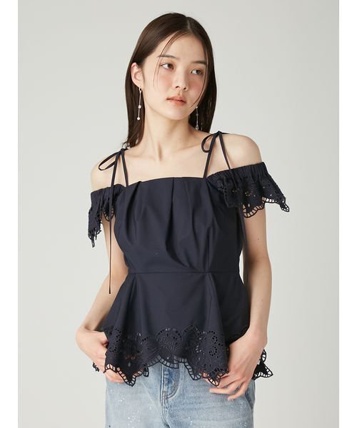 FRAY I.D(フレイアイディー)の「カットアウトレースペプラム2wayトップス/防シワ(シャツ/ブラウス・レディース・ホワイト/ネイビー/ライム・0/1)」の19枚目の写真