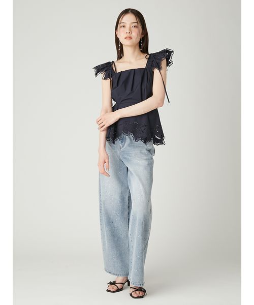 FRAY I.D(フレイアイディー)の「カットアウトレースペプラム2wayトップス/防シワ(シャツ/ブラウス・レディース・ホワイト/ネイビー/ライム・0/1)」の21枚目の写真