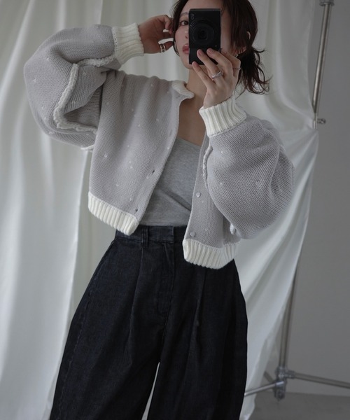 WILLFULLY(ウィルフリー)の「short heart dot jacquard reversible knit cardigan(ニット/セーター・レディース・タン/ホワイト系その他/レッド系その他/グレー×ピンク・FREE)」の7枚目の写真