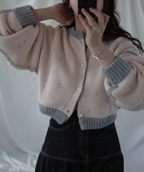 WILLFULLY(ウィルフリー)の「short heart dot jacquard reversible knit cardigan(ニット/セーター・レディース・タン/ホワイト系その他/レッド系その他/グレー×ピンク・FREE)」の14枚目の写真