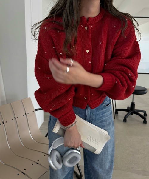 WILLFULLY(ウィルフリー)の「short heart dot jacquard reversible knit cardigan(ニット/セーター・レディース・タン/ホワイト系その他/レッド系その他/グレー×ピンク・FREE)」の21枚目の写真
