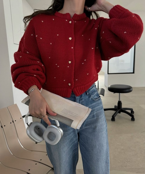 WILLFULLY(ウィルフリー)の「short heart dot jacquard reversible knit cardigan(ニット/セーター・レディース・タン/ホワイト系その他/レッド系その他/グレー×ピンク・FREE)」の22枚目の写真