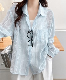 韓国風シアーシャツレース柄ブラウス春夏服