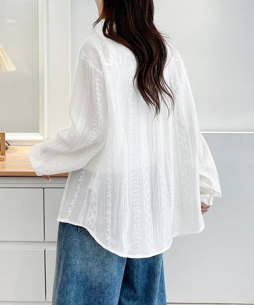 Miniministore(ミニミニストア)の「韓国風シアーシャツレース柄ブラウス春夏服(シャツ/ブラウス・レディース・ホワイト/ライトブルー/ピンク・FREE)」の13枚目の写真