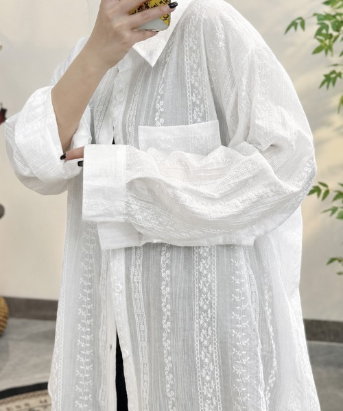 Miniministore(ミニミニストア)の「韓国風シアーシャツレース柄ブラウス春夏服(シャツ/ブラウス・レディース・ホワイト/ライトブルー/ピンク・FREE)」の15枚目の写真