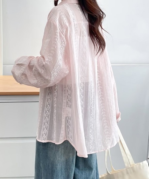 Miniministore(ミニミニストア)の「韓国風シアーシャツレース柄ブラウス春夏服(シャツ/ブラウス・レディース・ホワイト/ライトブルー/ピンク・FREE)」の20枚目の写真