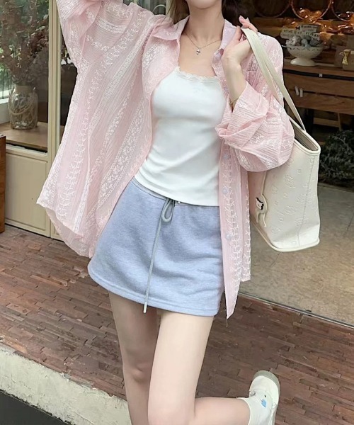 Miniministore(ミニミニストア)の「韓国風シアーシャツレース柄ブラウス春夏服(シャツ/ブラウス・レディース・ホワイト/ライトブルー/ピンク・FREE)」の22枚目の写真