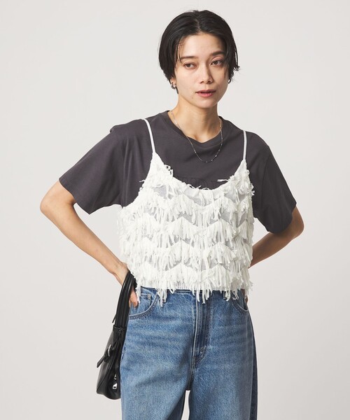 green label relaxing(グリーンレーベルリラクシング)の「ファンシー ニット キャミソール(キャミソール・レディース・ブラック/ホワイト・FREE)」の2枚目の写真