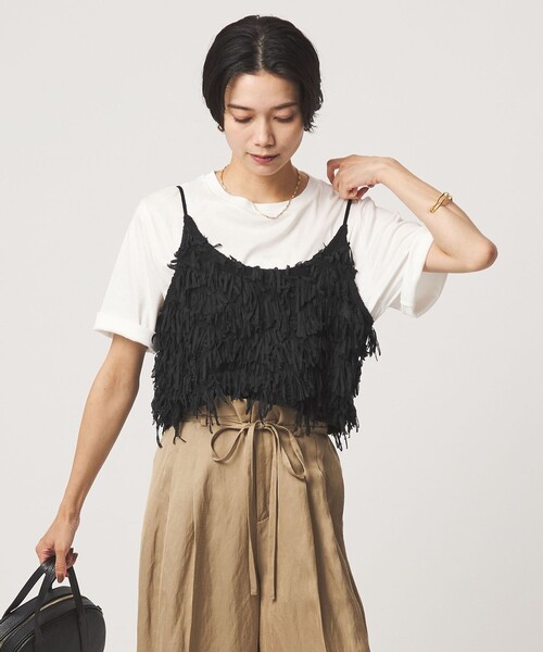 green label relaxing(グリーンレーベルリラクシング)の「ファンシー ニット キャミソール(キャミソール・レディース・ブラック/ホワイト・FREE)」の1枚目の写真