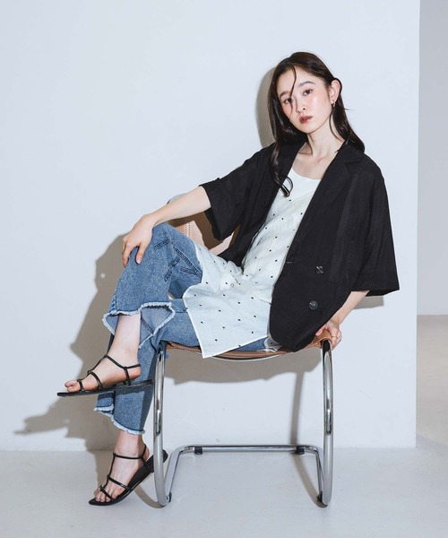 LAKOLE(ラコレ)の「シアーダブルジャケット /889018(テーラードジャケット・レディース・オレンジ/アイボリー/ブラック/サンドグレー・FREE)」の13枚目の写真