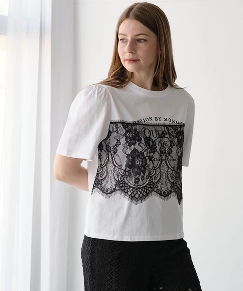 ZAKKA-BOX(ザッカボックス)の「レイヤードレースプリントTシャツ(Tシャツ/カットソー・レディース・ブラック/ホワイト・FREE)」の15枚目の写真