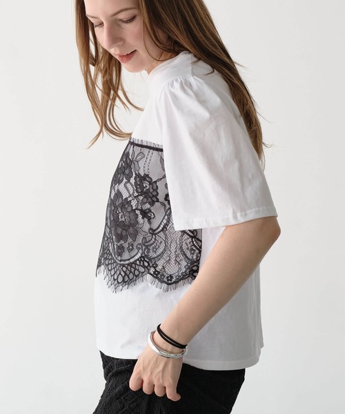 ZAKKA-BOX(ザッカボックス)の「レイヤードレースプリントTシャツ(Tシャツ/カットソー・レディース・ブラック/ホワイト・FREE)」の17枚目の写真