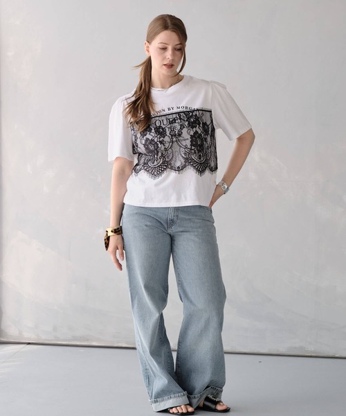 ZAKKA-BOX(ザッカボックス)の「レイヤードレースプリントTシャツ(Tシャツ/カットソー・レディース・ブラック/ホワイト・FREE)」の3枚目の写真