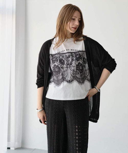 ZAKKA-BOX(ザッカボックス)の「レイヤードレースプリントTシャツ(Tシャツ/カットソー・レディース・ブラック/ホワイト・FREE)」の8枚目の写真