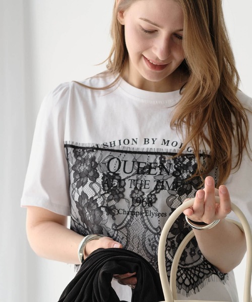 ZAKKA-BOX(ザッカボックス)の「レイヤードレースプリントTシャツ(Tシャツ/カットソー・レディース・ブラック/ホワイト・FREE)」の10枚目の写真