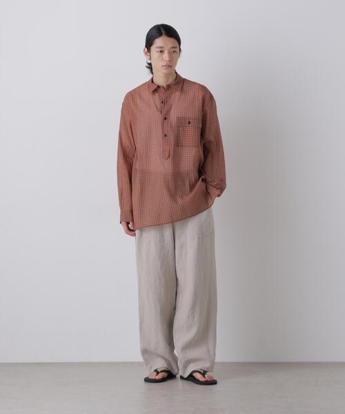 YLEVE(イレーヴ)の「YLEVE / COTTON SILK CHECK PULLOVER SHIRT(シャツ/ブラウス・メンズ・ブラウン/ブルー・5/4)」の3枚目の写真