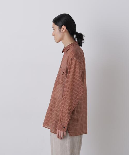 YLEVE(イレーヴ)の「YLEVE / COTTON SILK CHECK PULLOVER SHIRT(シャツ/ブラウス・メンズ・ブラウン/ブルー・5/4)」の4枚目の写真