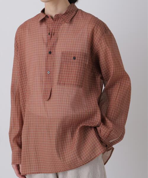 YLEVE(イレーヴ)の「YLEVE / COTTON SILK CHECK PULLOVER SHIRT(シャツ/ブラウス・メンズ・ブラウン/ブルー・5/4)」の6枚目の写真