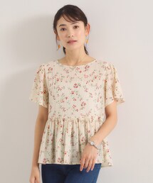 花柄シャーリングブラウス
