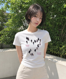 ラッシュオブタイムプリントスリムフィット半袖Tシャツアイボリー